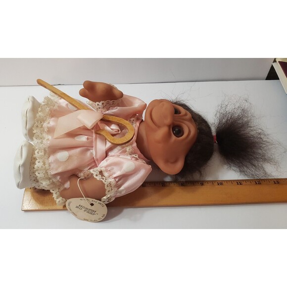 Dam Troll Little Bo Peep Doll Pink White Polka Dot Dress Brown Hair Norfin Tag - Picture 9 of 14